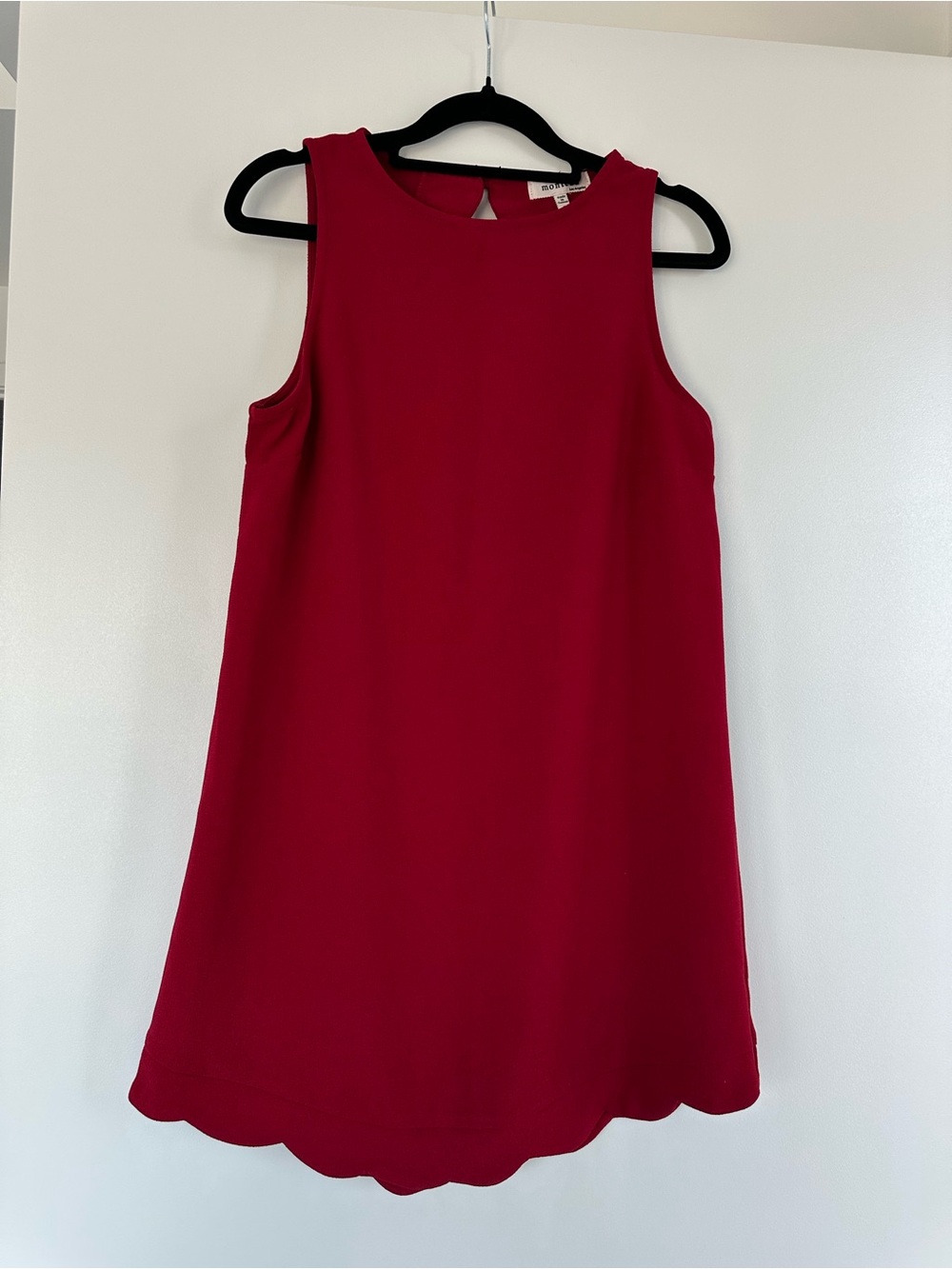 Red Sleeveless Scallop-Trim Mini Dress